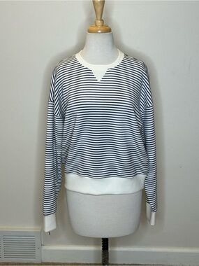SPANX Navy & White Air Essentials Striped Crewneck Sweater Size S P